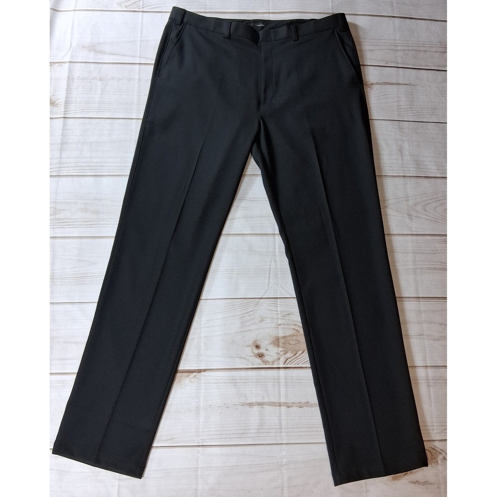 Oobe Brand Mens Dress Pants 40x36 Black Flat Front Straight Leg Polyester Casual